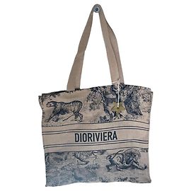 Sac cabas Dior Riviera en toile beige et noir Noir Beige