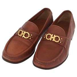 Mocassins en cuir Gancini Salvatore Ferragamo 8 Marron Auth 174630A Marron