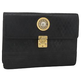 Borsa a mano Gianni Versace in pelle nera e oro Auth ka3655 Nero D'oro