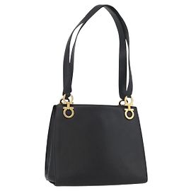 Borsa Tote Gancini in pelle nera e oro Salvatore Ferragamo Auth YKZ727 Nero D'oro