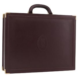 CARTIER Maleta Trunk Must Línea Cuero Burdeos Oro Auth INZ006 Dorado Burdeos