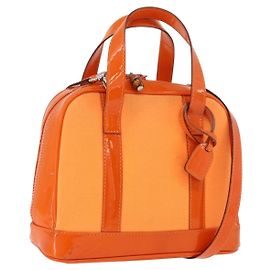 GUCCI Bambus Handtasche Lackleder 2-Wege Orange Silber Auth 162597 Silber Orange