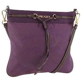 Borsa a Spalla PRADA in Nylon Viola Oro Auth fm5271 D'oro Porpora