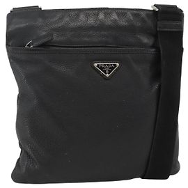 Borsa a Spalla in Pelle Nera e Argento PRADA Auth ka3716 Nero Argento