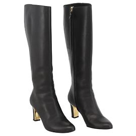 Salvatore Ferragamo Knee High Boots Leather 5 1/2 Black Auth 174646A Black