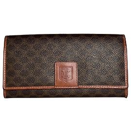 Céline Vintage Celine Paris Triomphe Monogram Leather Long Wallet Brown Brown