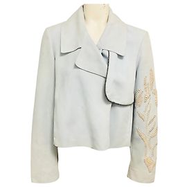 Autre Marque Rocco Ragni hellblaue Wildleder-Lammfelljacke Blau