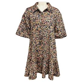 Autre Marque Robe en coton stretch à manches courtes imprimée multicolore Kika Vargas noire Multicolore