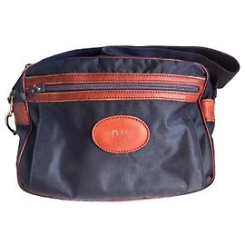 Borsa a spalla vintage Longchamp – Modello raro 'Camera' in pelle e nylon Marrone scuro Blu navy