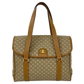 Céline Celine Vintage Macadam Blazon Logo Mini Tote Bag Brown Beige