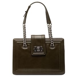 Bolsa Tote Chanel Coco Mark Jetsetter Boy com corrente Verde Caqui