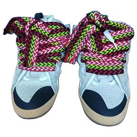 Baskets Lanvin Curb Noir Blanc Gris Daim et Cuir Noir Blanc Multicolore Gris