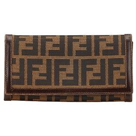 Fendi Zucca Canvas Leather Long Wallet Brown Black