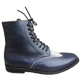 Autre Marque Handmacher Ankle Boots Navy Blue Leather Navy blue