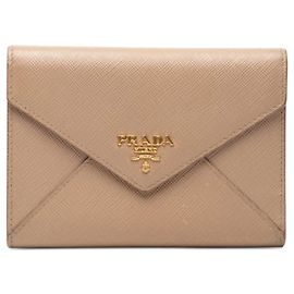 Prada Saffiano Letter Tri-fold Wallet Beige