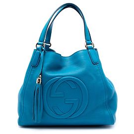 Borsa Tote in pelle blu medio Soho Cellarius di Gucci Blu