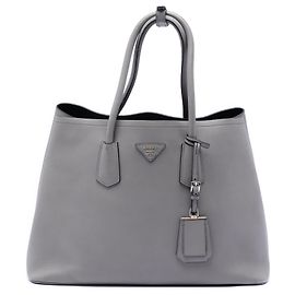 Prada Bolsa de mão dupla grande em couro cinza City Marrom