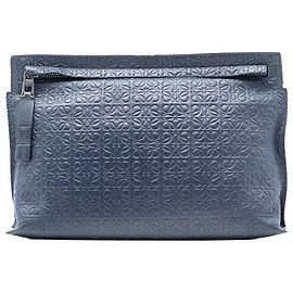 LOEWE Blaue geprägte Anagramm-Leder-Clutch T Blau Marineblau