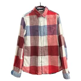 Autre Marque Karierte Leinenhemd Weiß Rot Blau