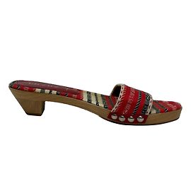 Sandalias Mule de Madera con Patrón Prada en Algodón Multicolor Multicolor