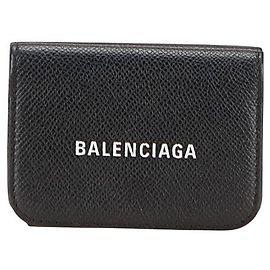 Portafoglio in pelle trifold con logo Balenciaga Nero