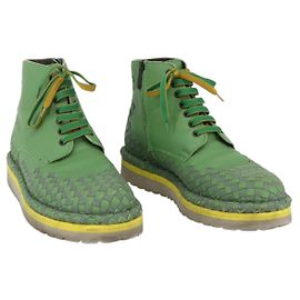 Bottega Veneta BOTTIGA VENETA INTRECCIATO Tênis Mid Cut Couro Verde Auth 174635A Verde