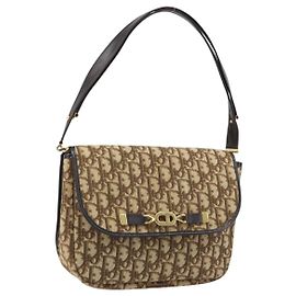 Bolsa de Ombro em Lona Trotter Christian Dior Marrom Dourado Auth YKZ048 Marrom Dourado