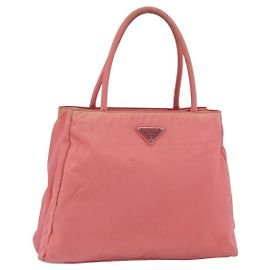 PRADA Tote Bag Nylon Pink Silver Auth YKZ774 Silvery Pink