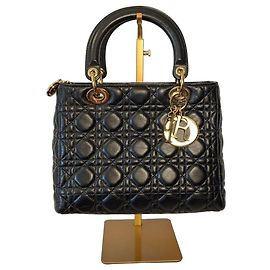 Dior Lady Dior Black Leather Handbag Black