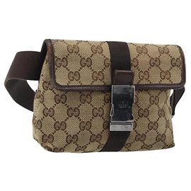 GUCCI GG Canvas Bauchtasche Beige Silber 131236 Auth AMZ164 Silber Beige