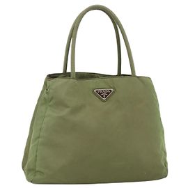 PRADA Sac à main en nylon vert argent Auth 174369 Argenté Vert