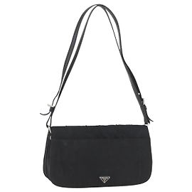 PRADA Shoulder Bag Nylon Black Silver Auth YKZ1095A Black Silvery