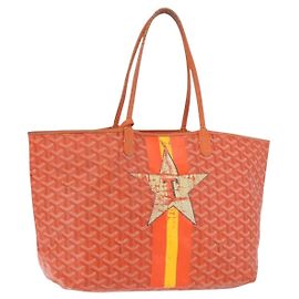 GOYARD Herringbone Saint Louis PM Tote Bag PVC Orange Auth YKZ190 Orange