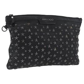 Jimmy Choo Clutch Bag Leather Black Auth YKZ093 Black