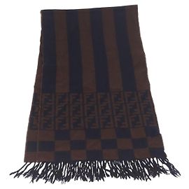 FENDI Sciarpa Zucca Lana Marrone Auth 174662 Marrone