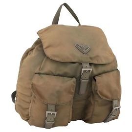PRADA Backpack Nylon Khaki Silver Auth YKZ1086 Silvery Khaki