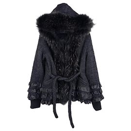 Roberto Cavalli 2000s Shirring Ruffle Fur Puffer Jacket Black