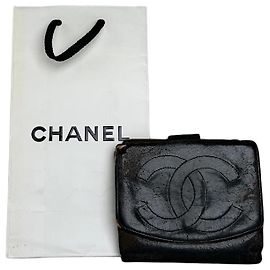 Vintage Chanel CC Leather Wallet Black Black