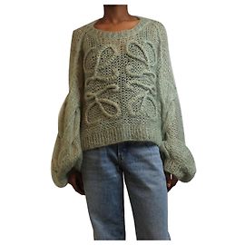 Loewe Suéter cropped de mohair verde com anagrama - tamanho XS Verde