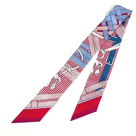 Hermès Foulard Twilly HERMES in seta azzurro chiaro e rosso Rosso Blu chiaro