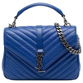 Bolsa universitária média em couro de ovelha azul com matelassê em chevron da Saint Laurent Azul