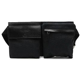 Gucci Blue GG Canvas Double Pocket Belt Bag Blue Navy blue