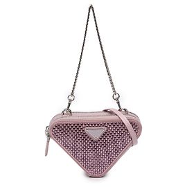 Bolso Triangular de Satén y Cuero Embellecido con Cristales Rosa de Prada Rosa