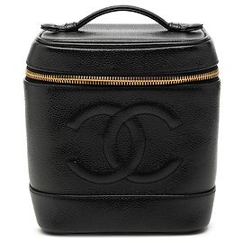 Chanel Black CC Caviar Vanity Case Black