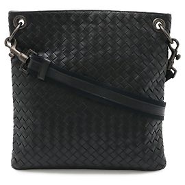 Bottega Veneta Intrecciato Leather Shoulder Bag Black