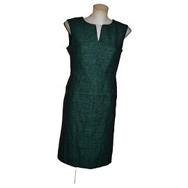 Escada Midi Kleid Wolle Seide grün schwarz Grün