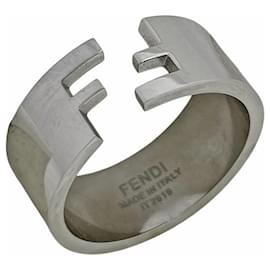 Fendi FF Ring Zucca Logo Metal Silver Women's Silvery