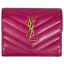 Cartera de cuero rosa plegable Yves Saint Laurent Rosa