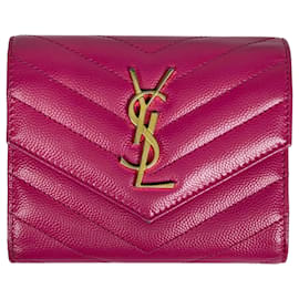 Portefeuille en cuir rose pliable Yves Saint Laurent Rose