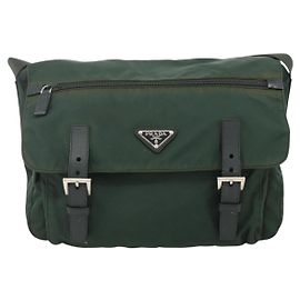 Prada Zip Buckle Messenger Bag Tessuto Medium Green